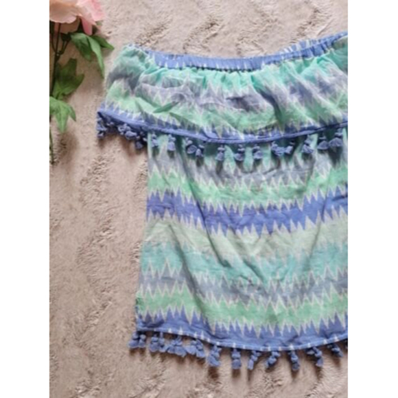 Sail To Sable 100% Cotton Off Shoulder Fringe Tassel Accent Blouse Size XXS - Picture 3 of 12